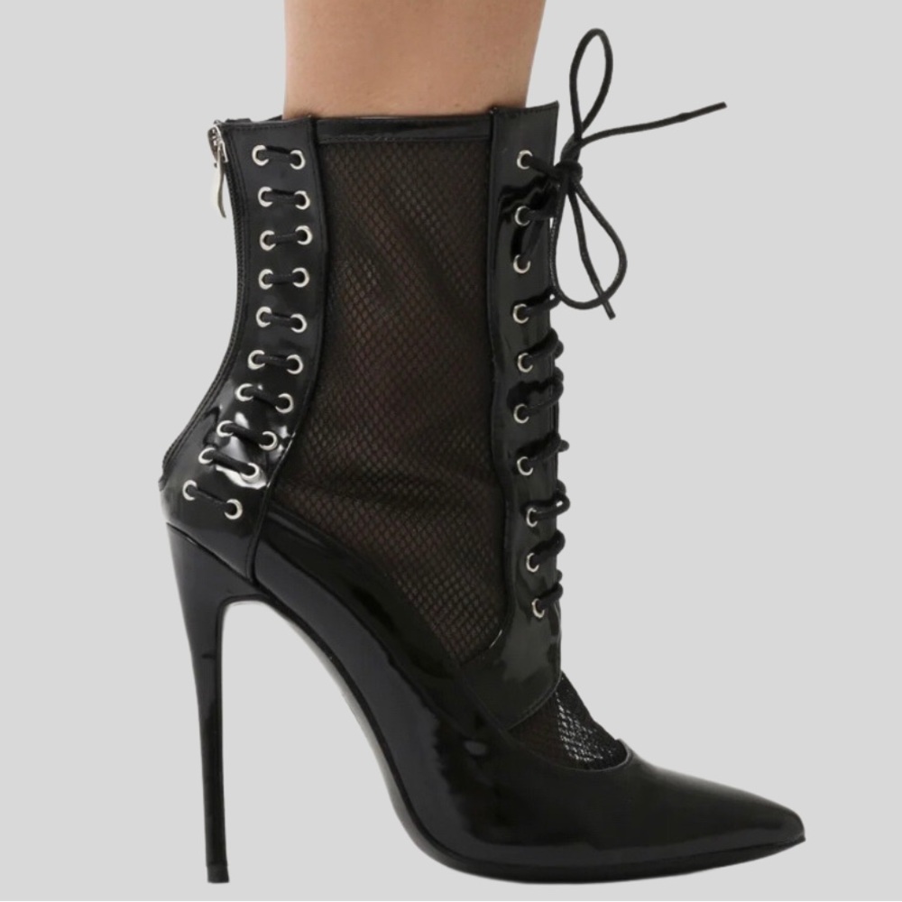Dolls Kill x Public Desire Unstoppable Mesh Lace-Up Stiletto Boots Size 6.5 - Picture 2 of 9